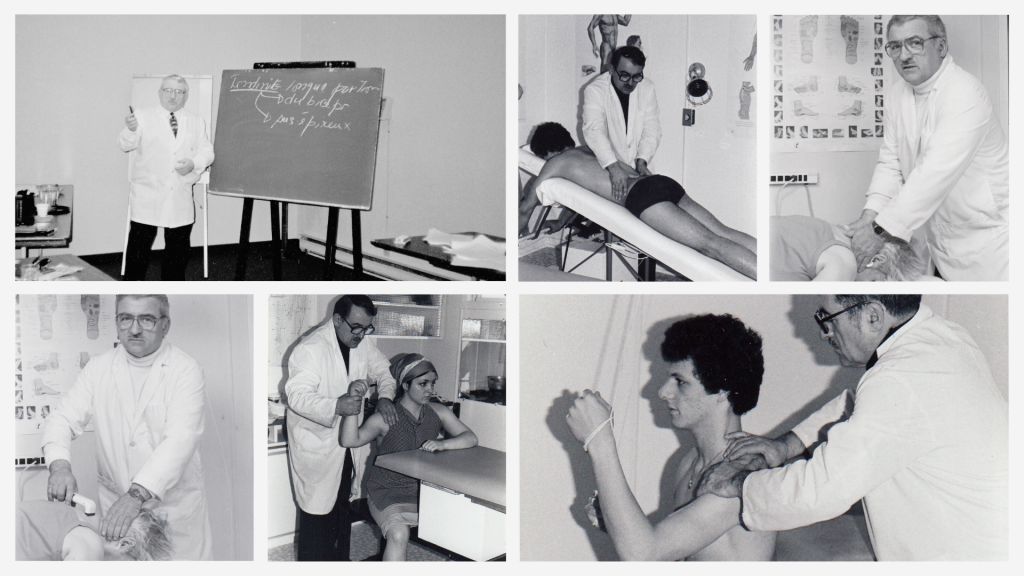 Montage photo de M. Paré en pratique dans les années 70